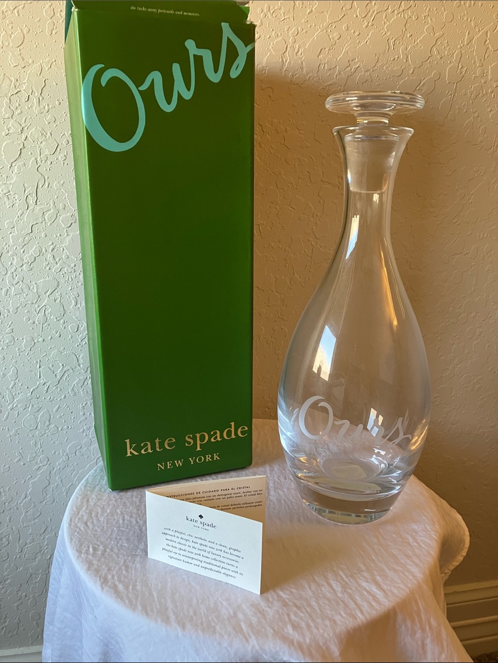 kate spade: Clear Etched "Ours" Crystal Decanter with Stopper